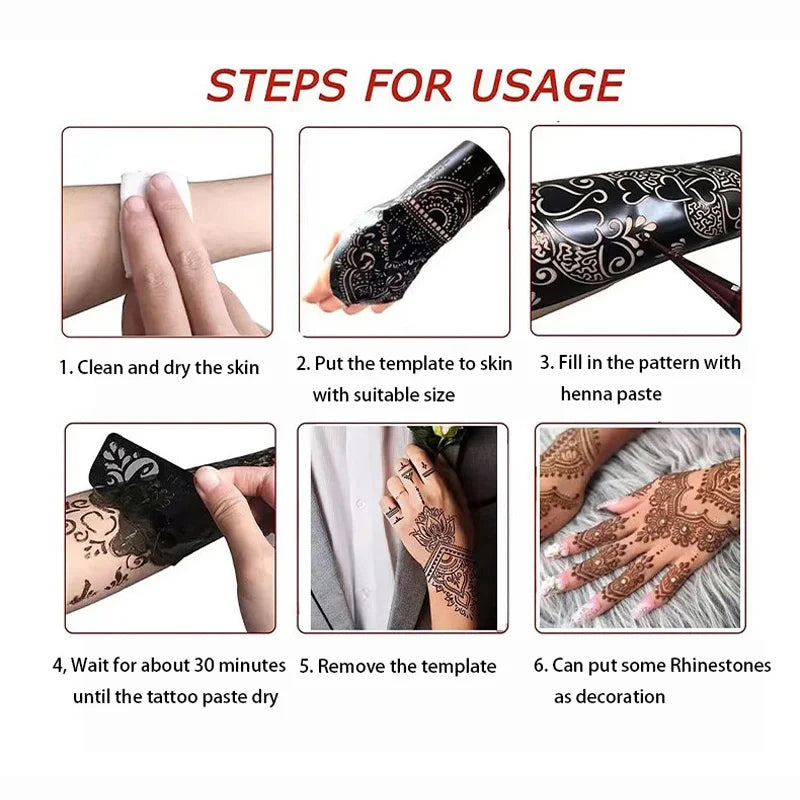 Flower Henna Tattoo Schablone – Hand & Körper Schablone für Frauen | Ideal für Festivals, Hochzeiten & Körperkunst