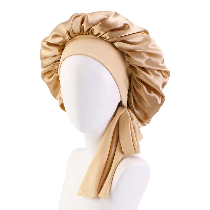 ✨ Verstellbare Damen Satin-Schlafmütze – Elastische Turban-Haube für die Nacht | 15 Farben | Haarpflege & Stil