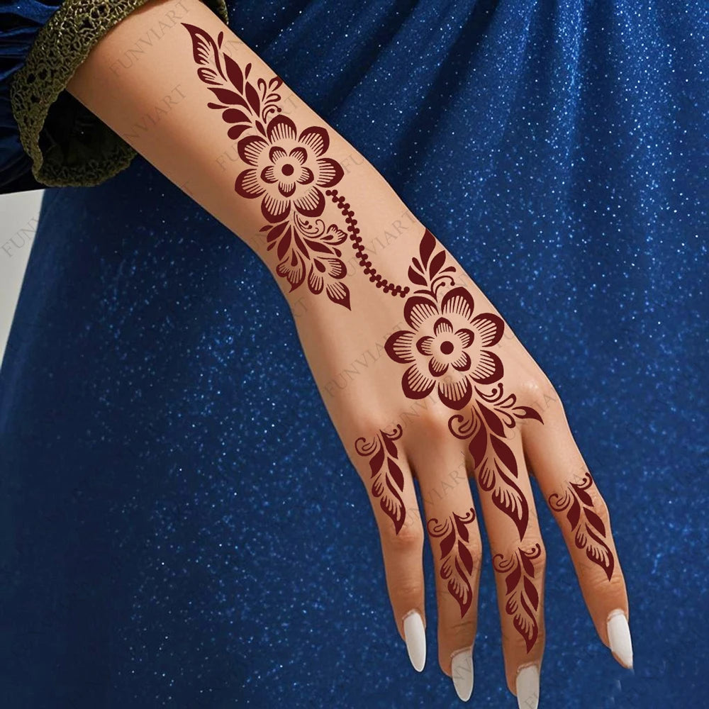 Flower Henna Tattoo Schablone – Hand & Körper Schablone für Frauen | Ideal für Festivals, Hochzeiten & Körperkunst