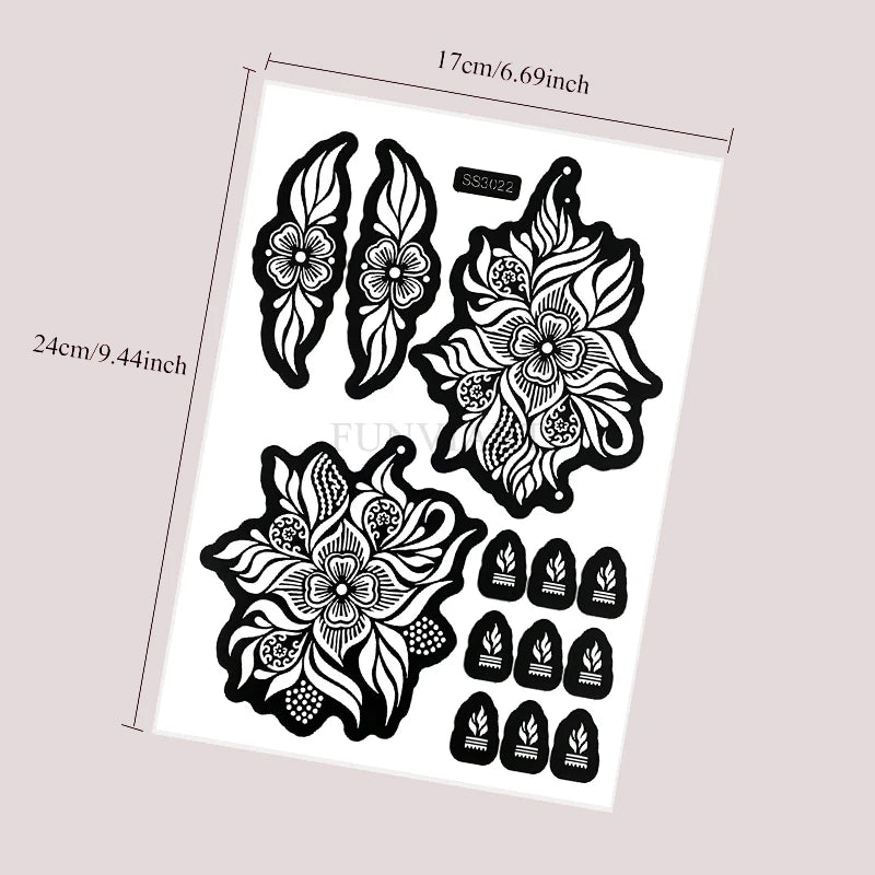 Flower Henna Tattoo Schablone – Hand & Körper Schablone für Frauen | Ideal für Festivals, Hochzeiten & Körperkunst