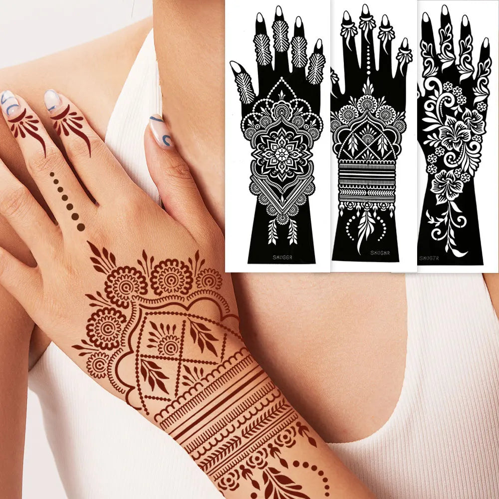 2pcs Henna Tattoo Template Handmade DIY Body Painting Stencil Flower 🖌️ 2er-Set Henna-Schablonen – Blütendesign für stilvolle Körperkunst