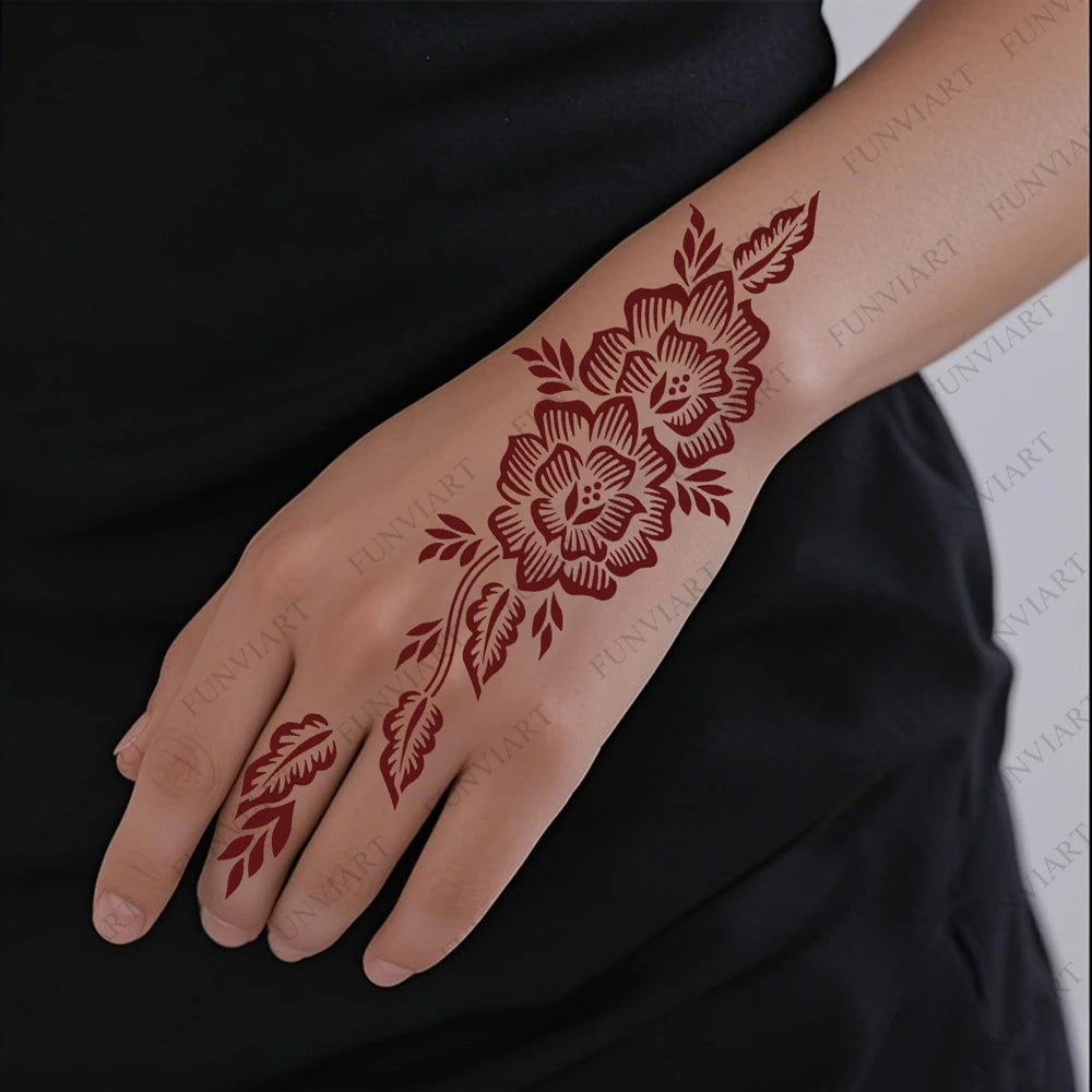 Flower Henna Tattoo Schablone – Hand & Körper Schablone für Frauen | Ideal für Festivals, Hochzeiten & Körperkunst