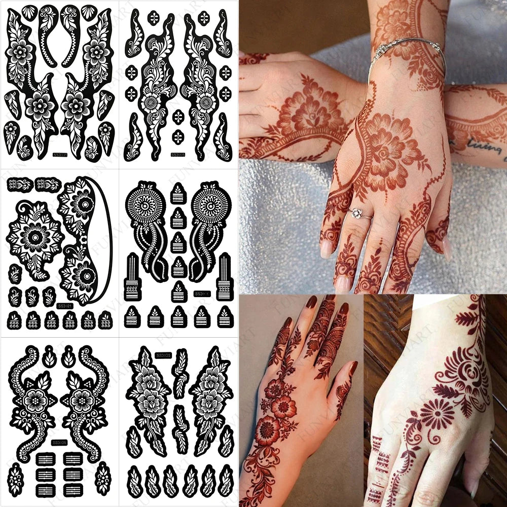 Flower Henna Tattoo Schablone – Hand & Körper Schablone für Frauen | Ideal für Festivals, Hochzeiten & Körperkunst