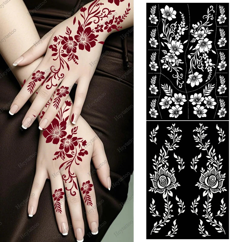 Waterproof Henna Stencil for Women Flower Mehndi Design Tattoo Stencil for Hand Foot Body Painting Tattoo Template Tatoo Tools
