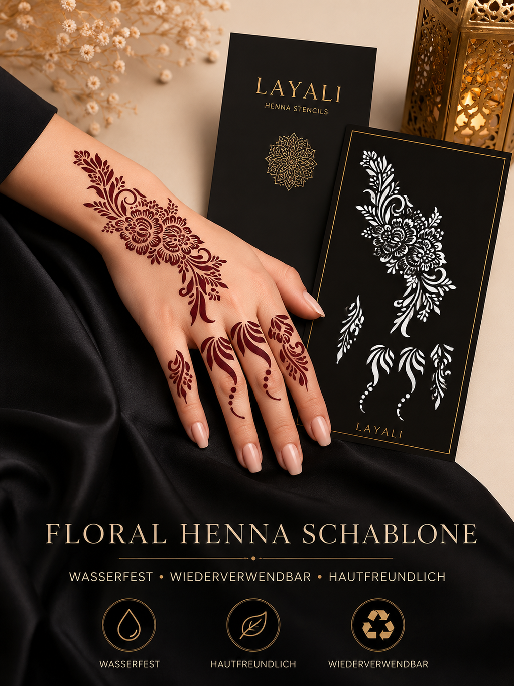 Layali Blumen-Henna Schablone – Waterproof Mehndi Design