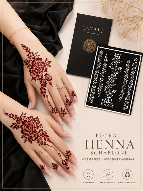 Layali Blumen-Henna Schablone – Waterproof Mehndi Design
