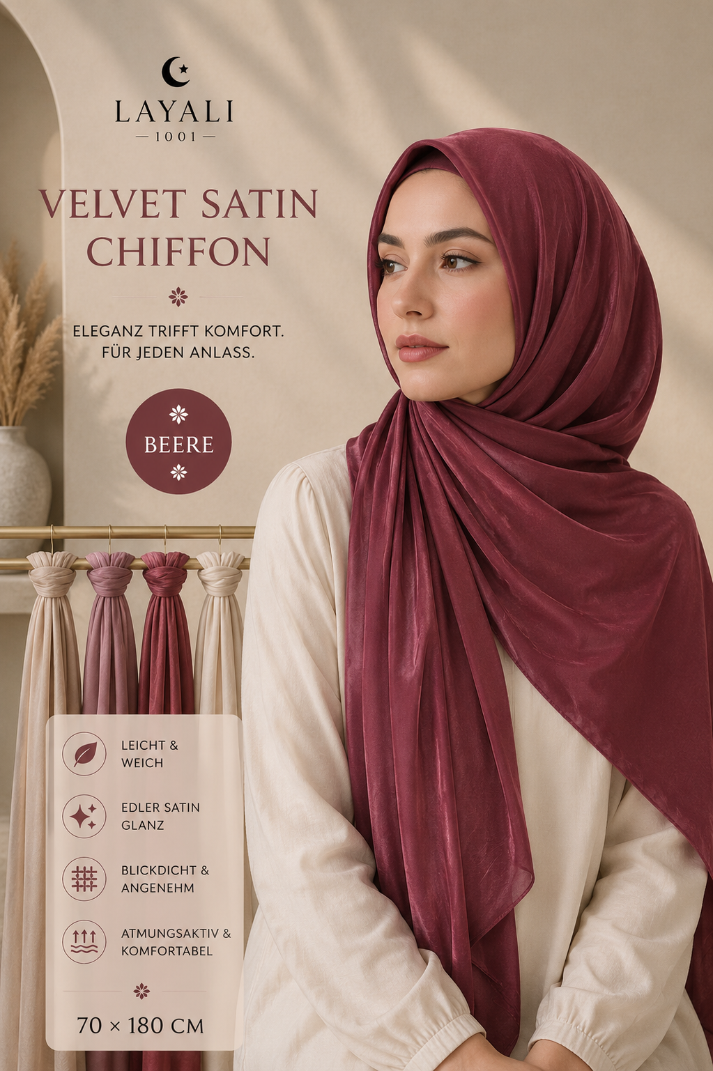 Layali Velvet Satin Hijab – Luxuriös & Elegant