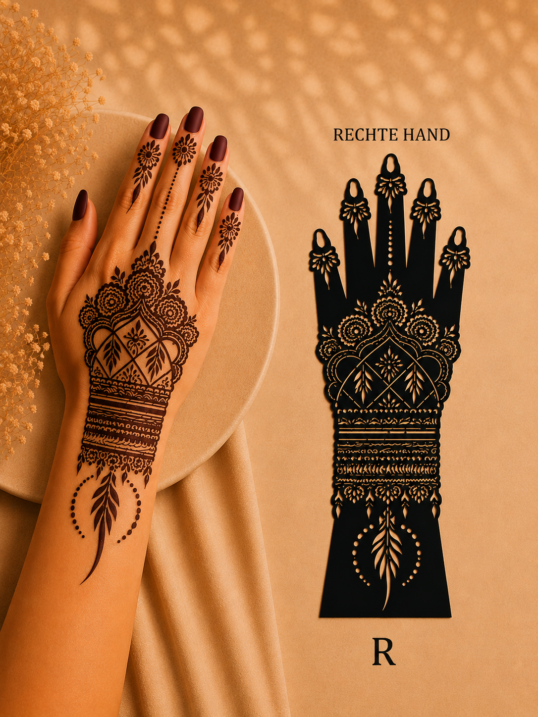 Layali Mehndi Henna Schablonen 1er– 2er Set für Hände & Körper