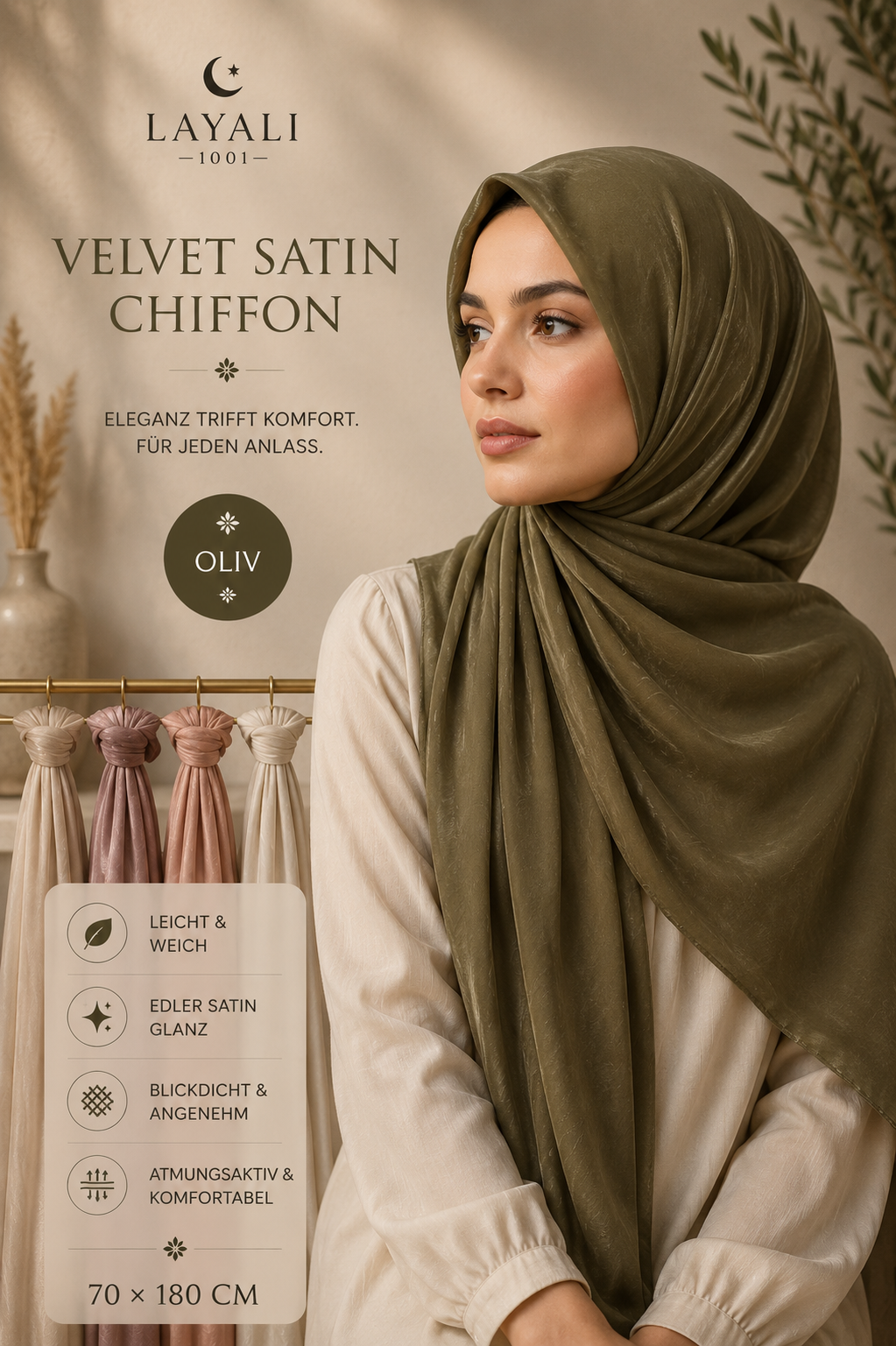 Layali Velvet Satin Hijab – Luxuriös & Elegant