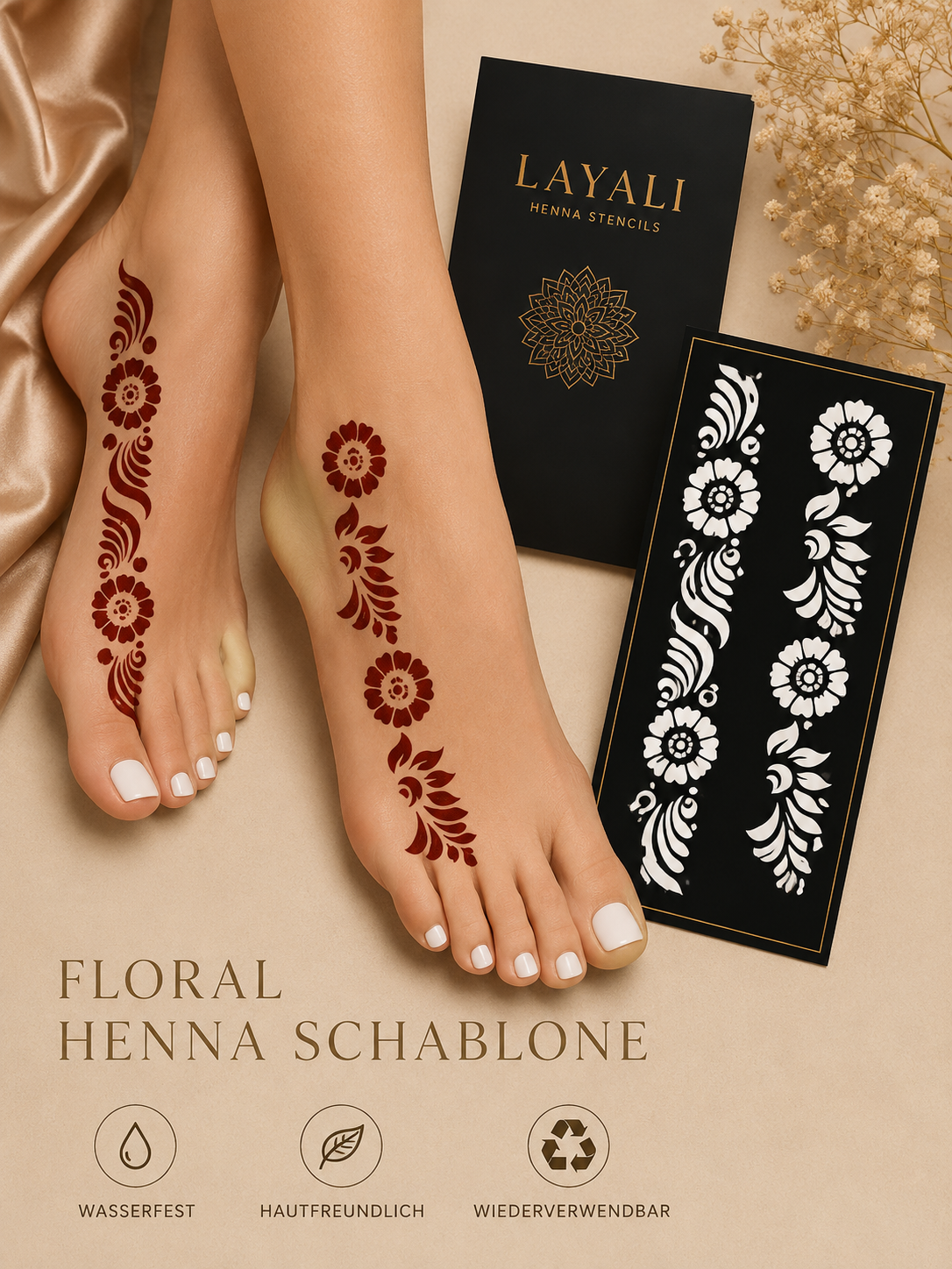 Layali Blumen-Henna Schablone – Waterproof Mehndi Design