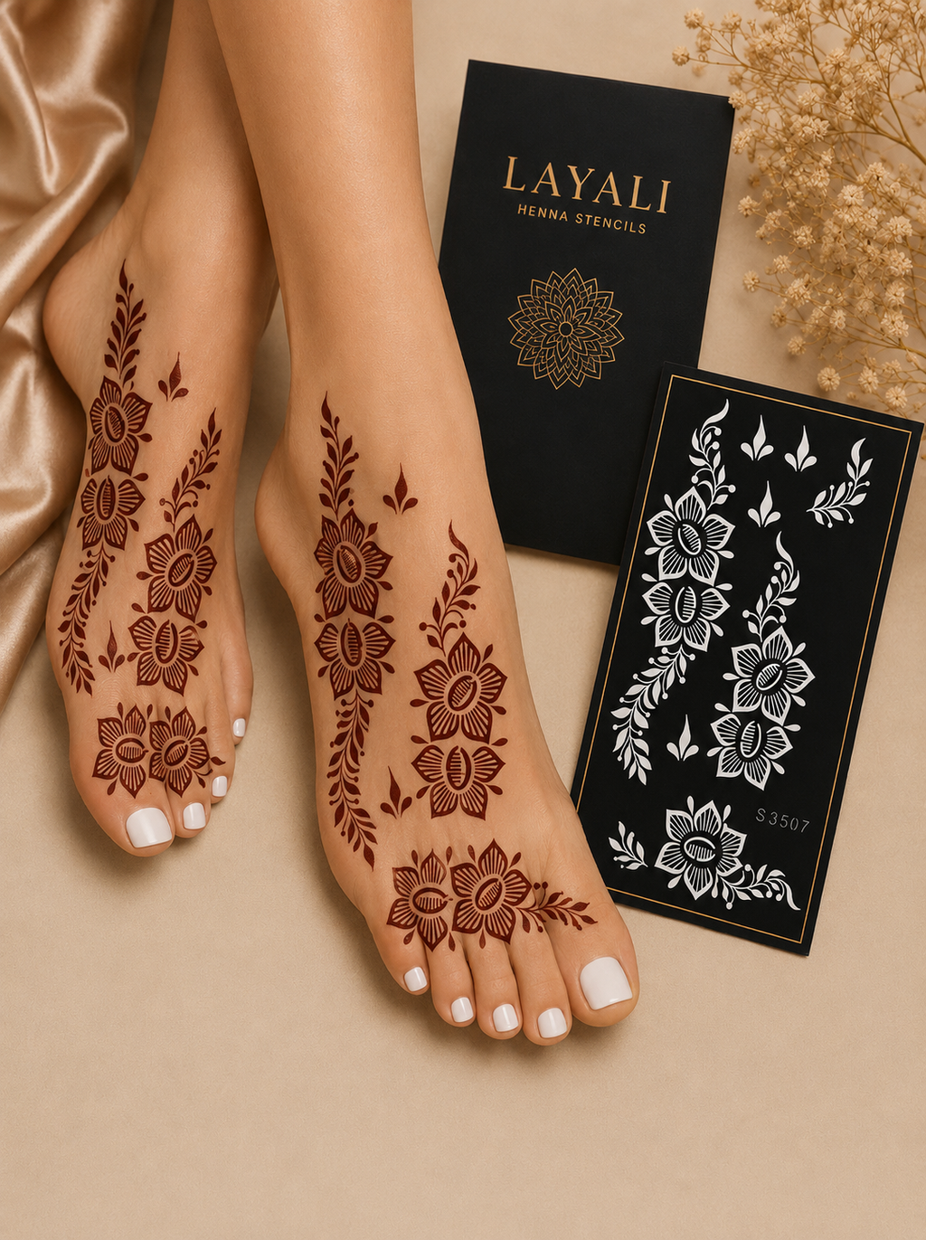Layali Blumen-Henna Schablone – Waterproof Mehndi Design