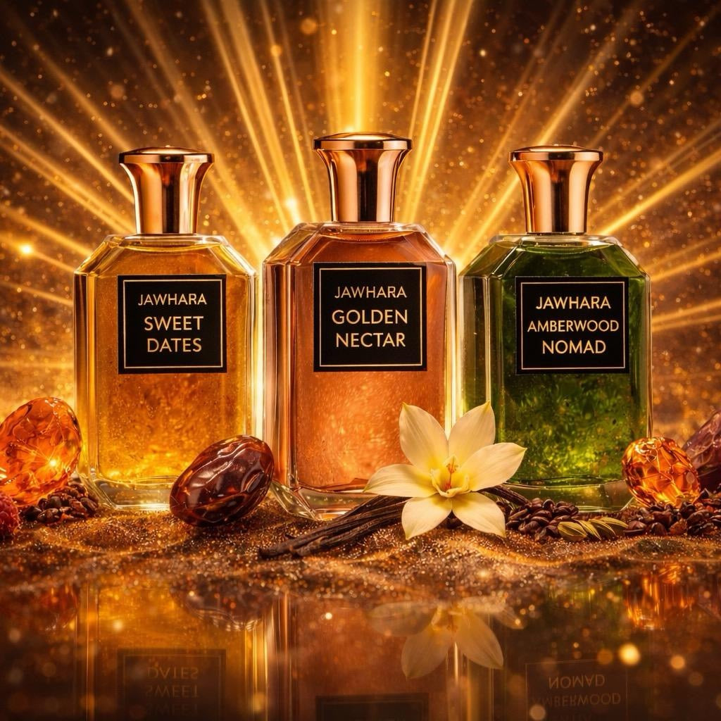 💎 JAWHARA Luxus Parfum 🌙 | Sweet Dates 🌴 Golden Nectar 🍯 Amberwood Nomad 🪵 | 100 ml Unisex Eau de Parfum