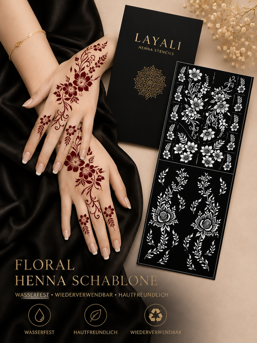 Layali Blumen-Henna Schablone – Waterproof Mehndi Design