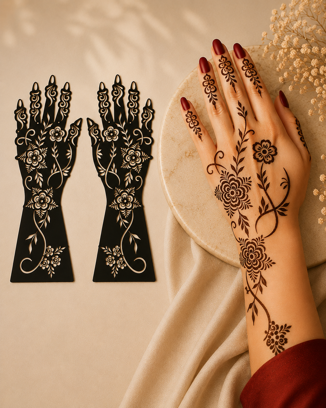 Layali Mehndi Henna Schablonen 1er– 2er Set für Hände & Körper