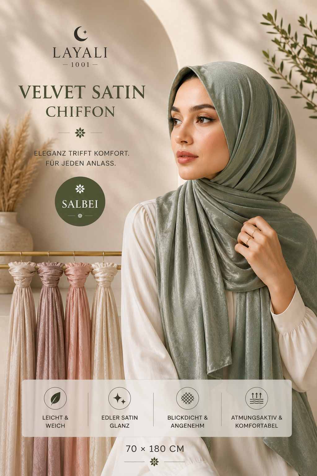 Layali Velvet Satin Hijab – Luxuriös & Elegant