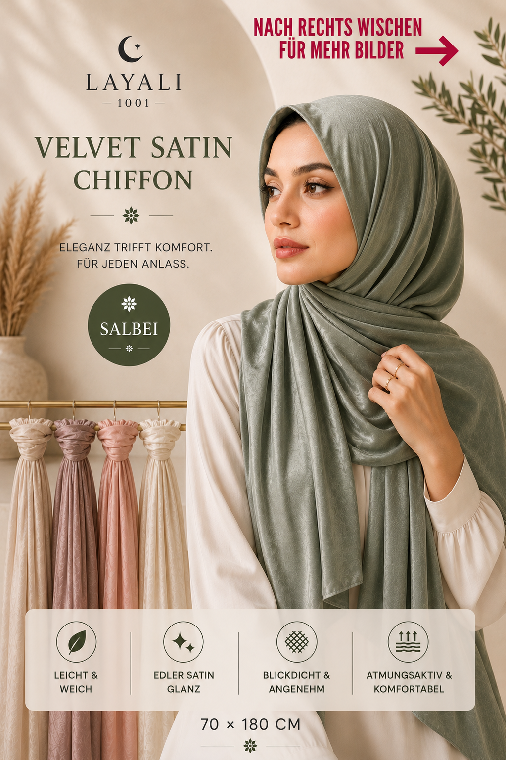 Layali Velvet Satin Hijab – Luxuriös & Elegant
