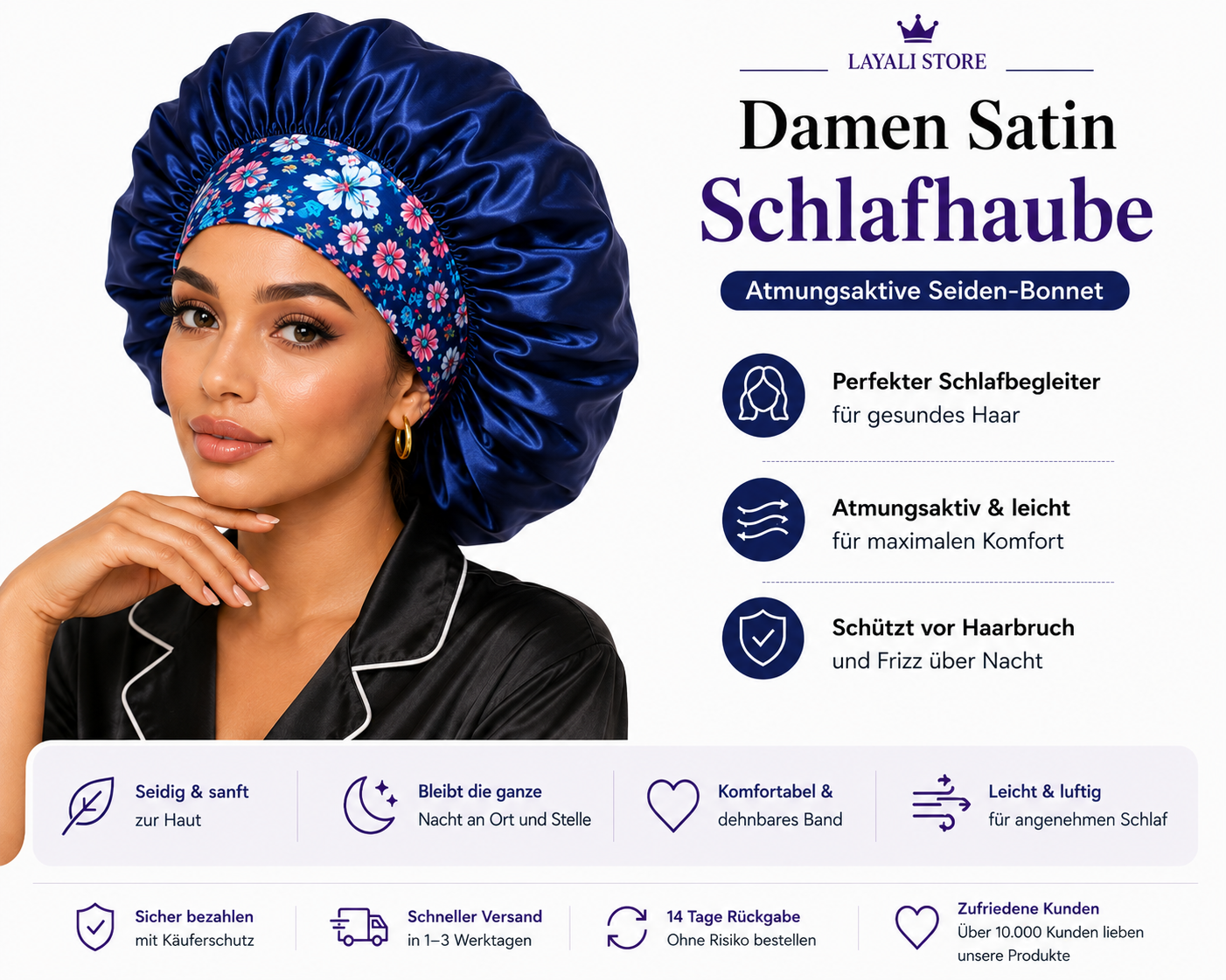 Layali Satin Schlafhaube – Sanfter Schutz für dein Haar