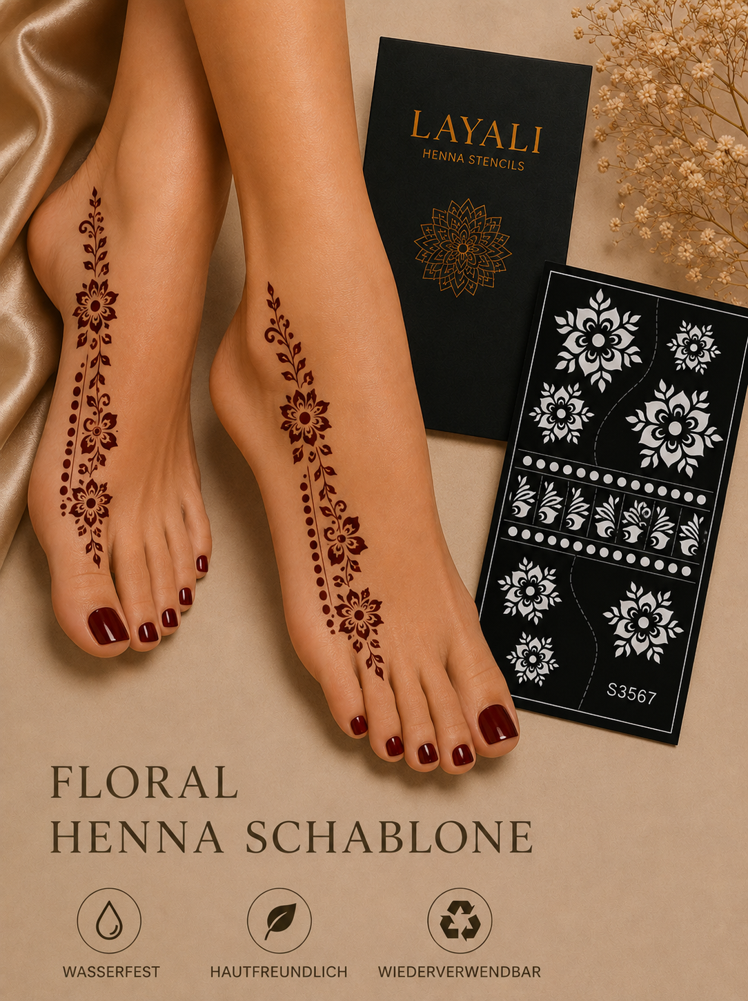 Layali Blumen-Henna Schablone – Waterproof Mehndi Design