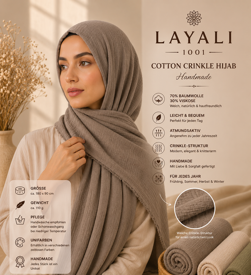 Layali – Handmade Cotton Crinkle Hijab: Large, Soft & Warming for Every Season
