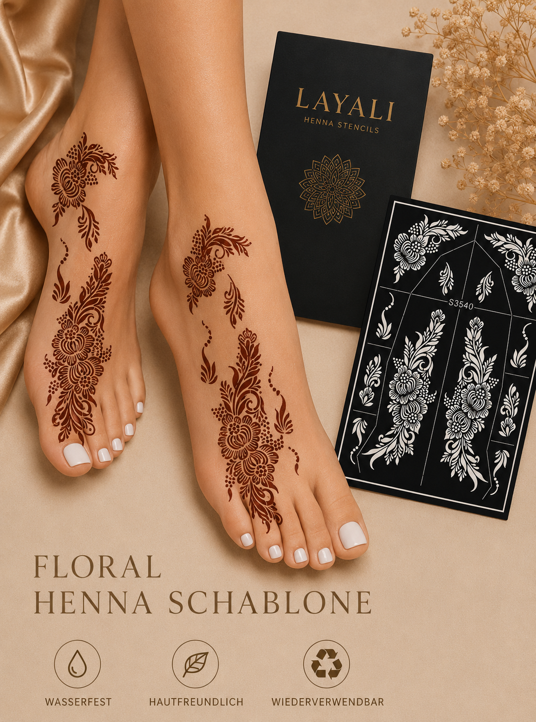 Layali Blumen-Henna Schablone – Waterproof Mehndi Design