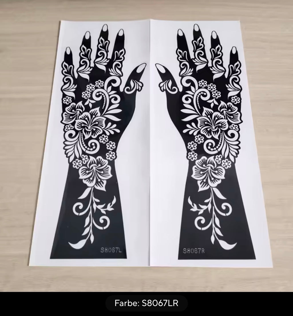 قالبان لوشم الحناء، قالب رسم يدوي على الجسم بنفسك بتصميم زهور 🖌️ مجموعة من قطعتين من قوالب الحناء - تصميم زهور لفن جسم أنيق