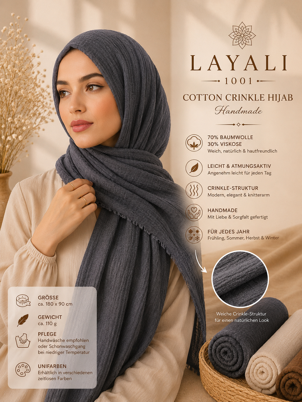 Layali Cotton Crinkle Hijab – Weich & Zeitlos