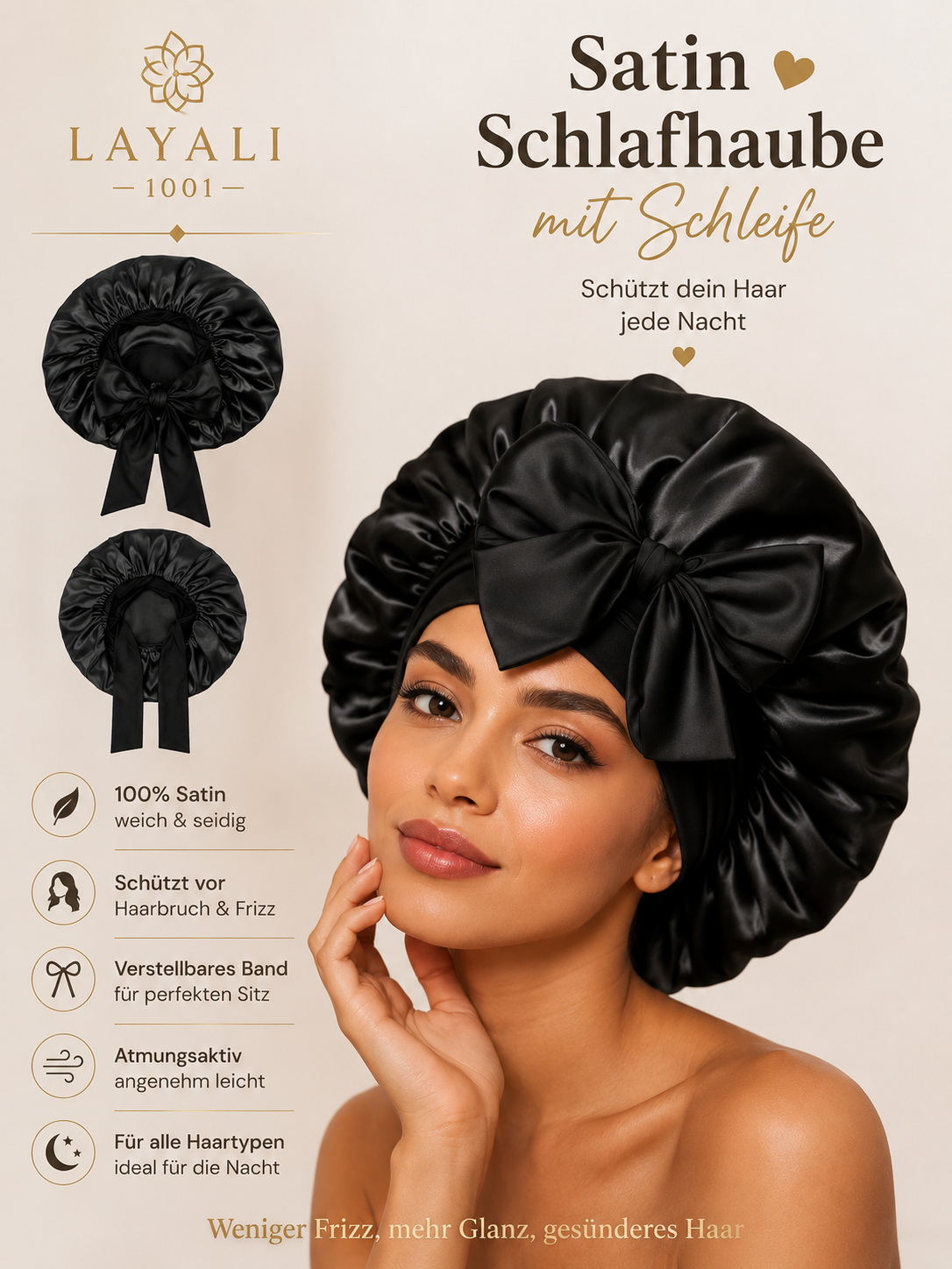 Layali Satin Schlafhaube – Verstellbarer Schutz für die Nacht