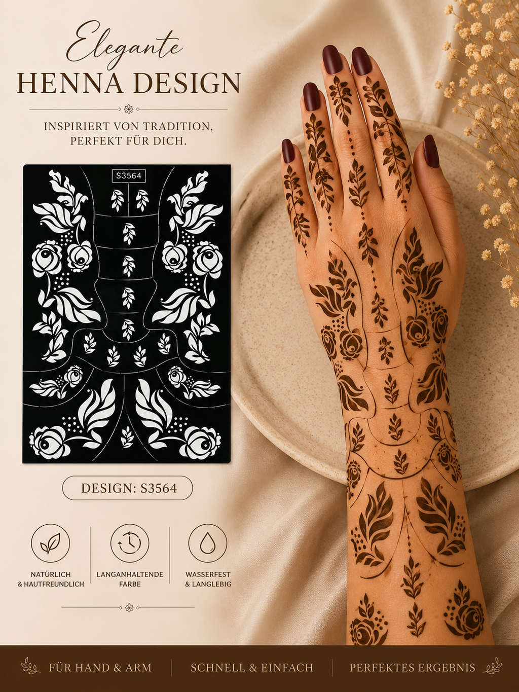 Layali Blumen-Henna Schablone – Waterproof Mehndi Design