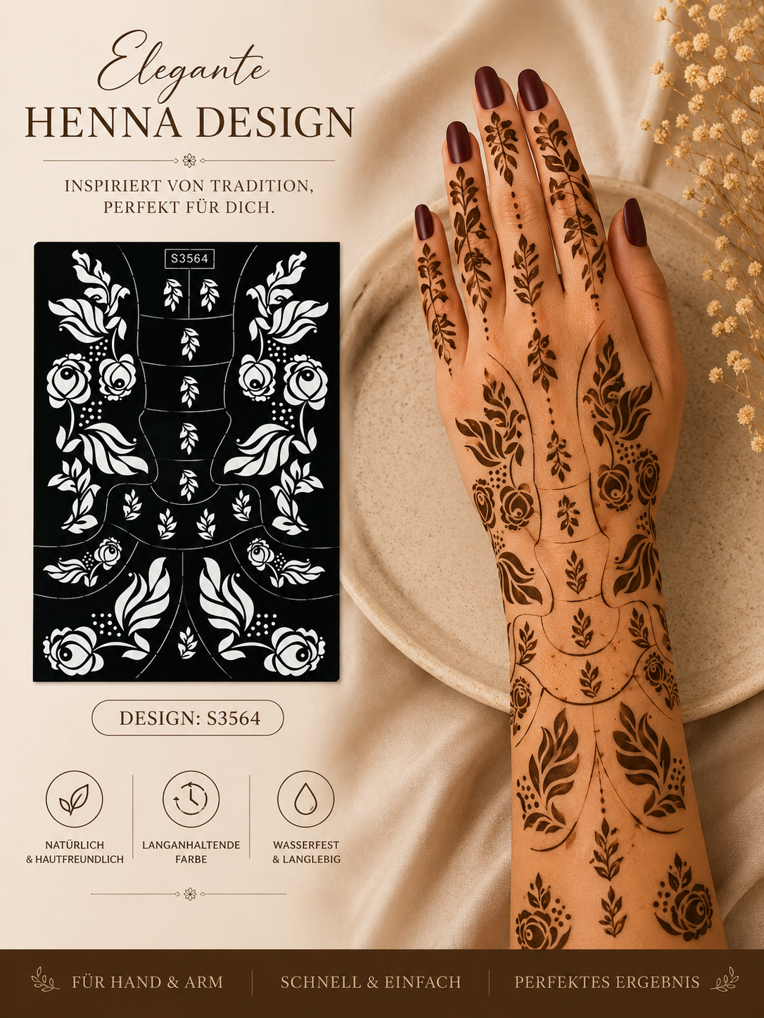 Layali Blumen-Henna Schablone – Waterproof Mehndi Design