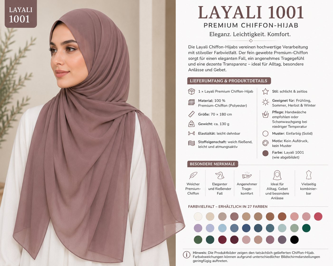 Layali Premium Chiffon Hijab – Elegant & Luftig