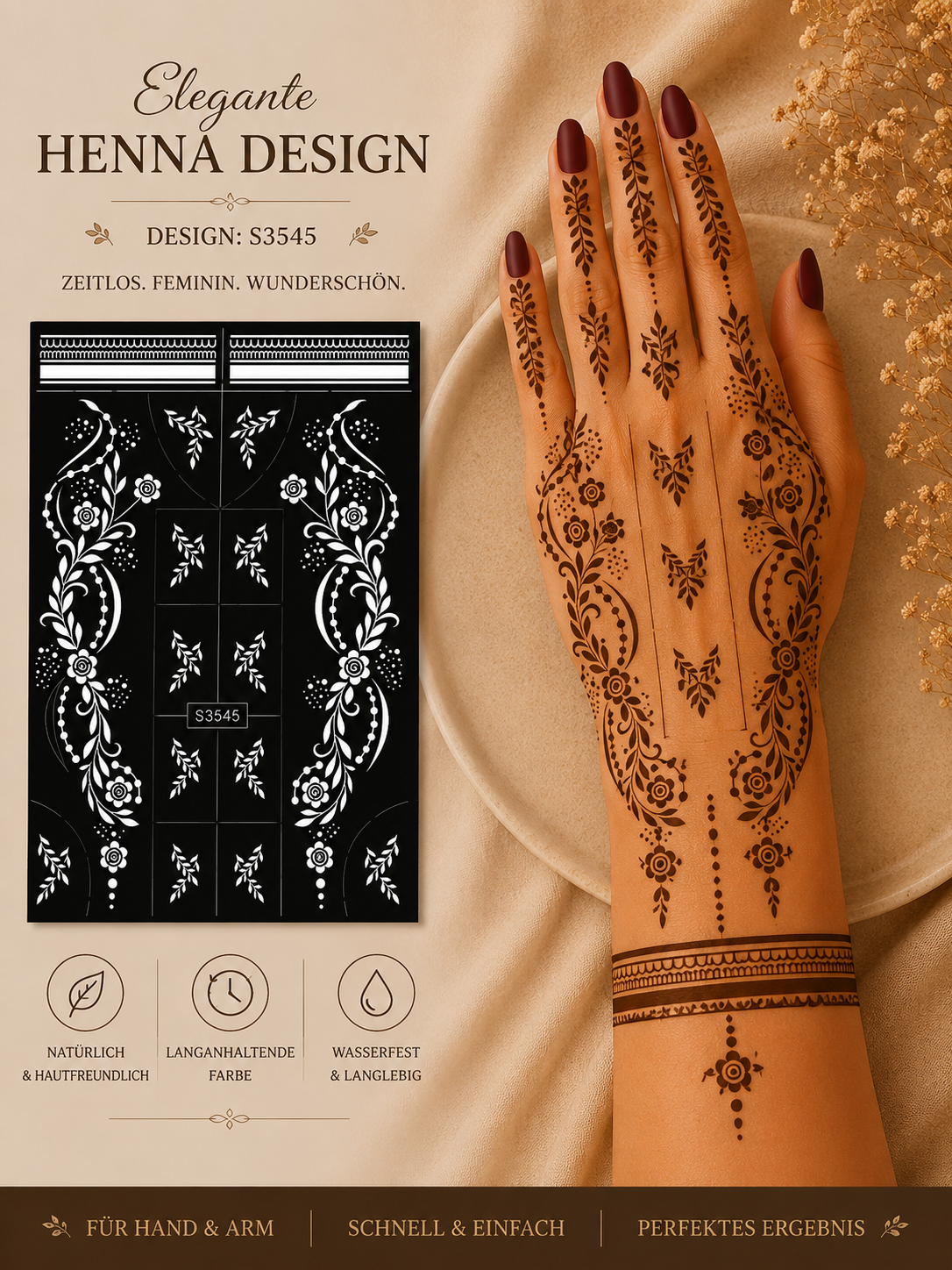 Layali Blumen-Henna Schablone – Waterproof Mehndi Design