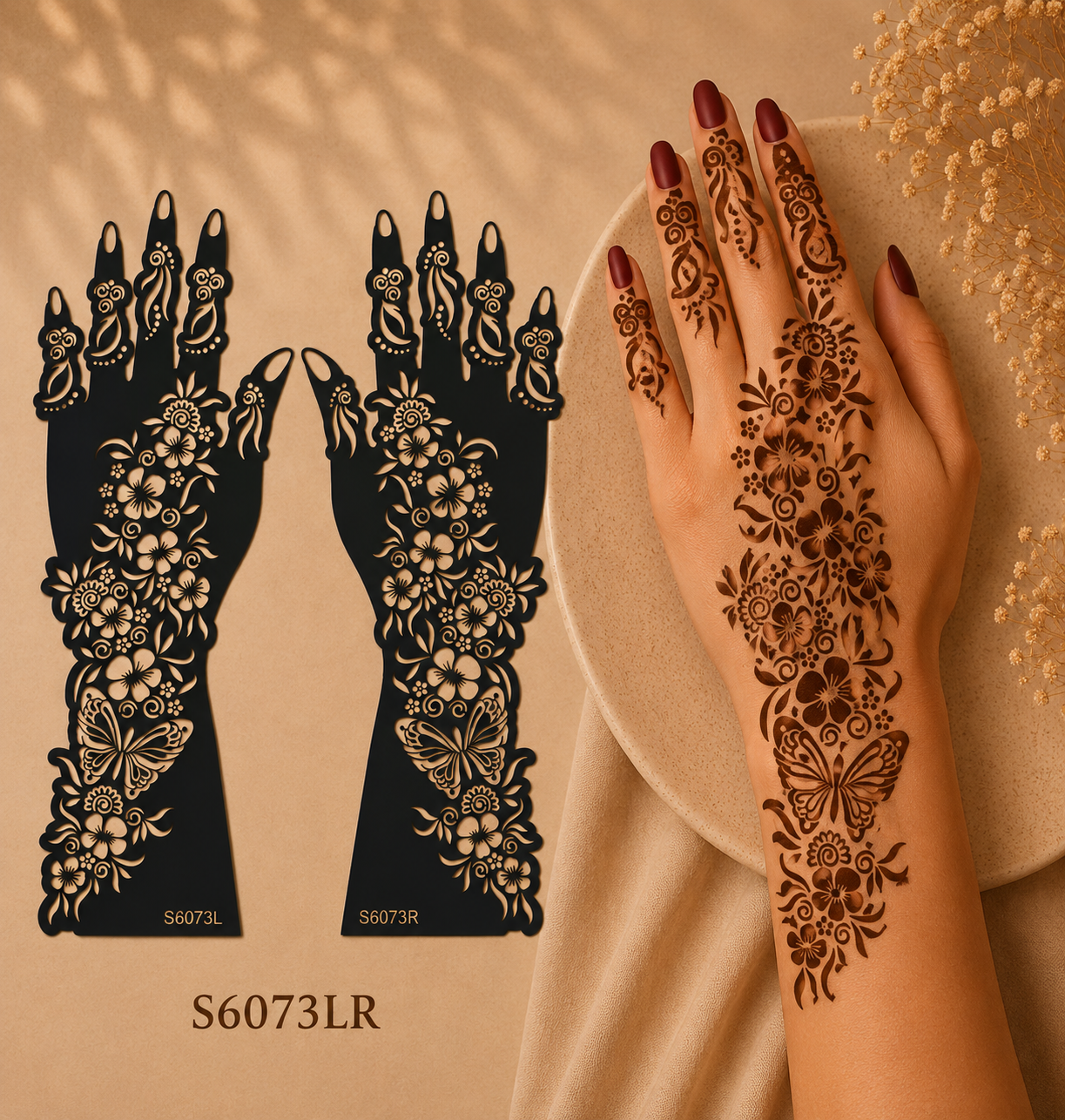 Layali Mehndi Henna Schablonen 1er– 2er Set für Hände & Körper