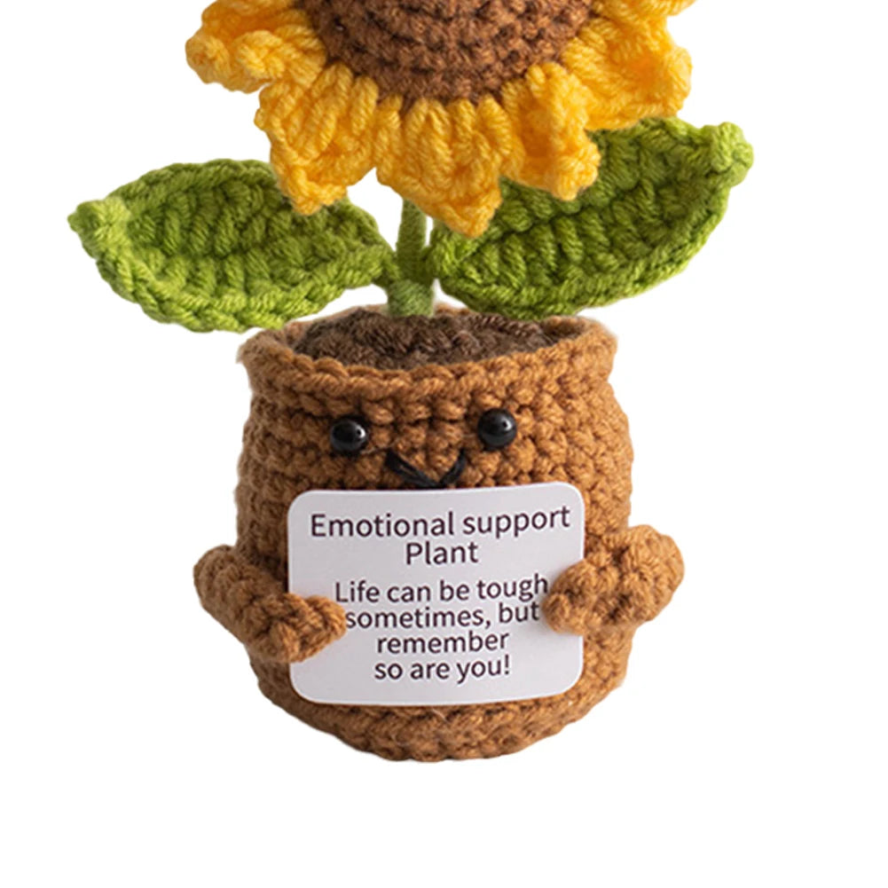 🌻 Handgemachtes Häkel-Sonnenblumen-Ornament mit Motivationskarte – „Life can be tough, but remember you are tougher!“