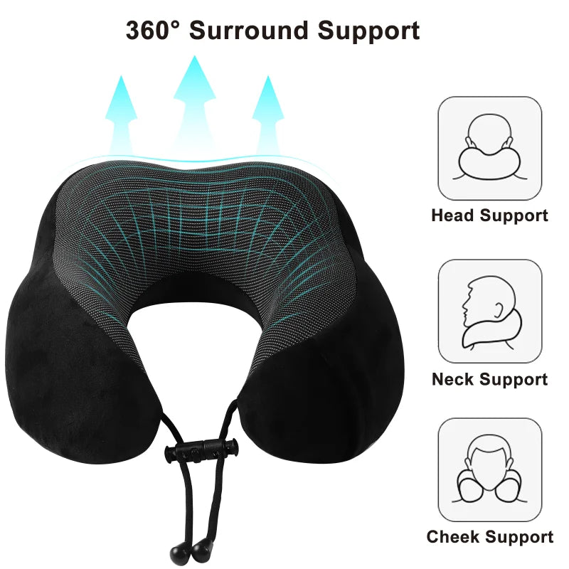 🌙 Memory Foam Nackenkissen U-Form – Weiches Reisekissen mit Seitentasche, Schlafmaske & Ohrstöpseln, Ergonomische Nackenstütze für Reisen