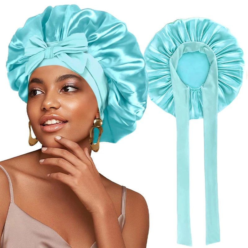 ✨ Verstellbare Damen Satin-Schlafmütze – Elastische Turban-Haube für die Nacht | 15 Farben | Haarpflege & Stil