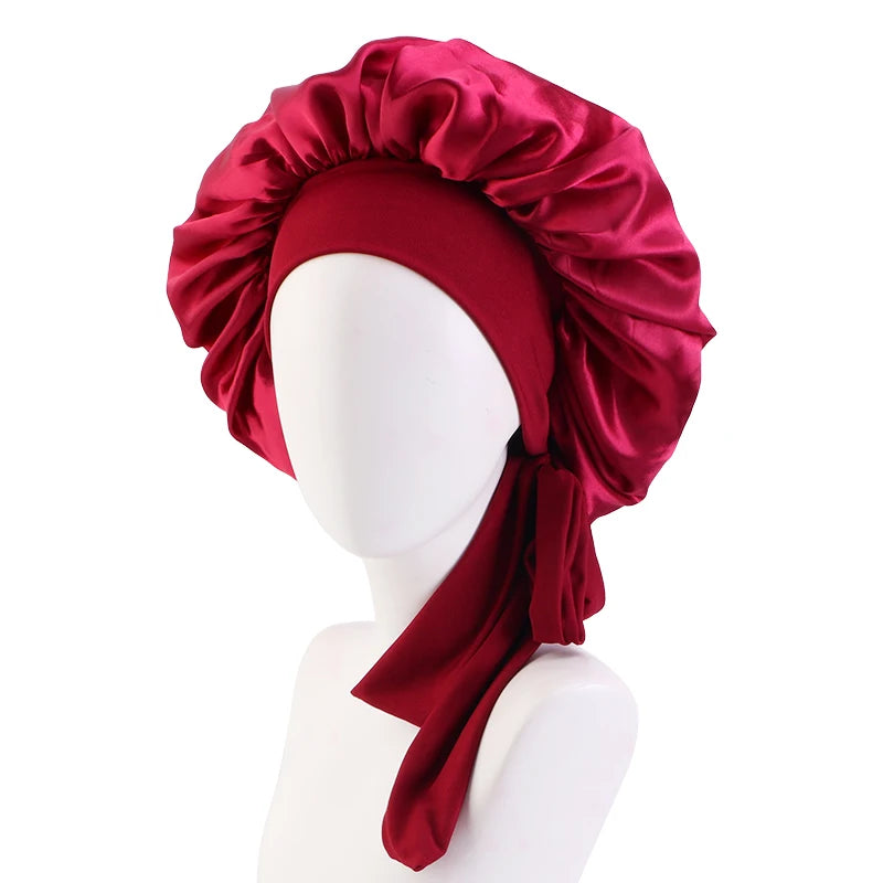 ✨ Verstellbare Damen Satin-Schlafmütze – Elastische Turban-Haube für die Nacht | 15 Farben | Haarpflege & Stil