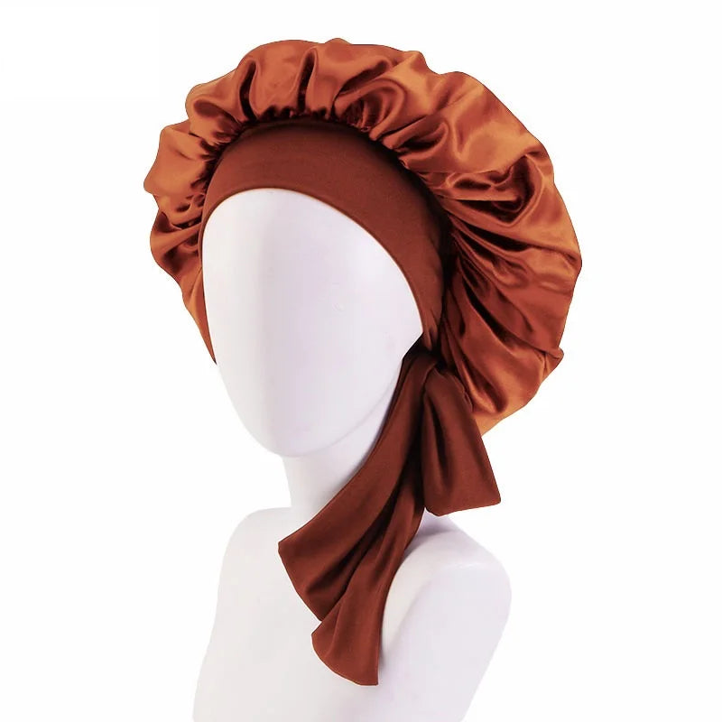 ✨ Verstellbare Damen Satin-Schlafmütze – Elastische Turban-Haube für die Nacht | 15 Farben | Haarpflege & Stil