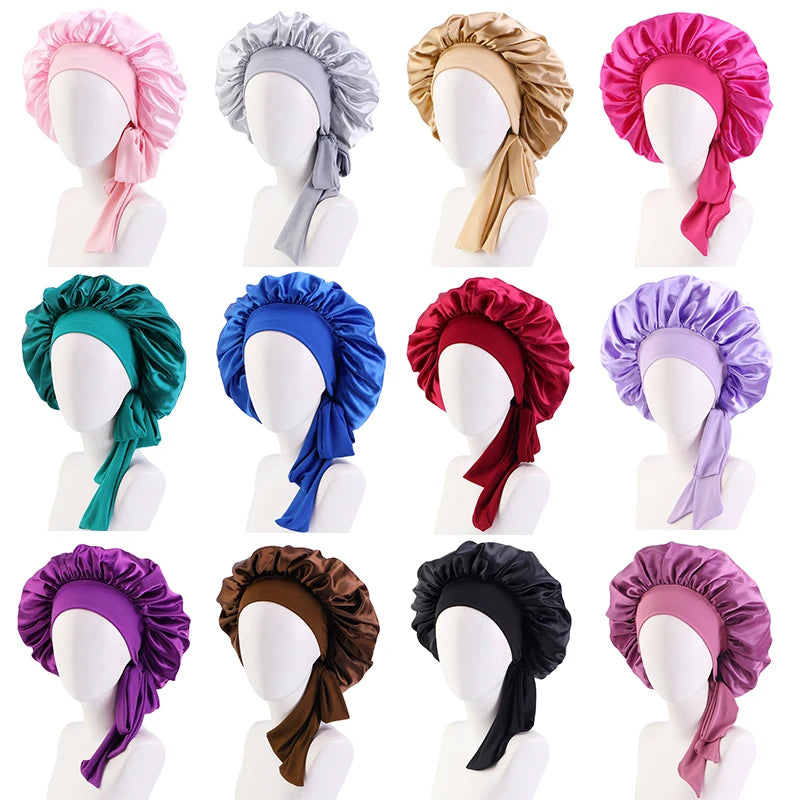 ✨ Verstellbare Damen Satin-Schlafmütze – Elastische Turban-Haube für die Nacht | 15 Farben | Haarpflege & Stil