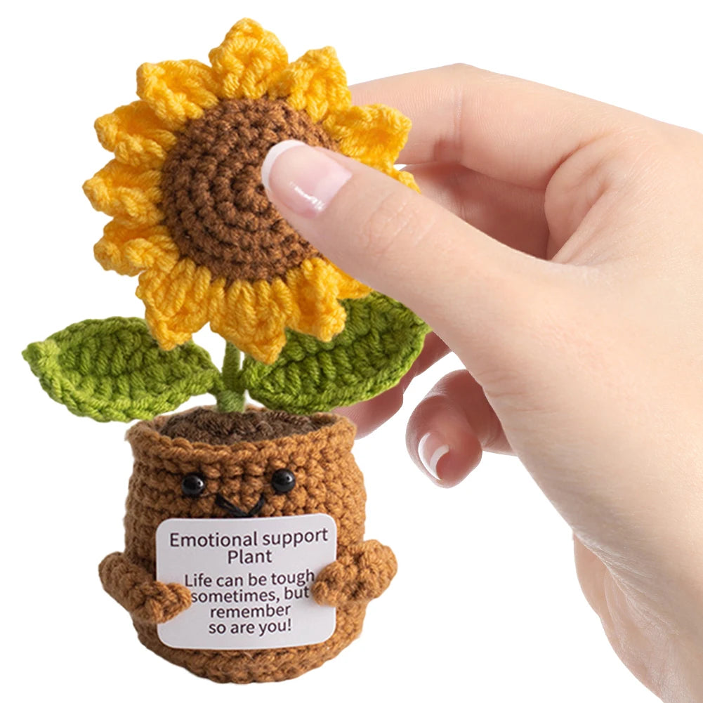 🌻 Handgemachtes Häkel-Sonnenblumen-Ornament mit Motivationskarte – „Life can be tough, but remember you are tougher!“