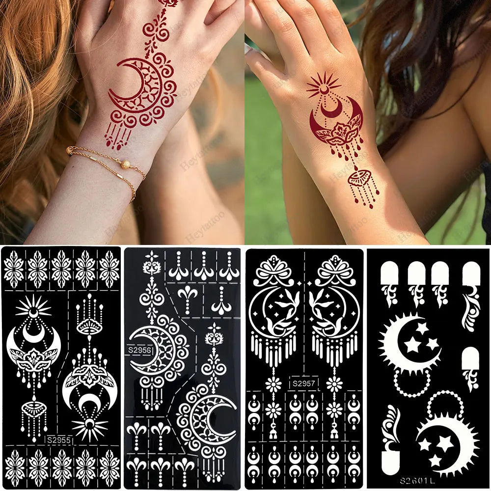 🌙 Layali Henna-Schablone „Moon Flower“ – Ramadan-Edition für Hände & Körperkunst ✨