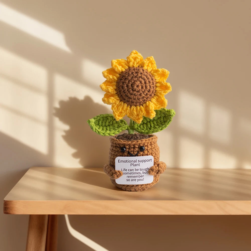 🌻 Handgemachtes Häkel-Sonnenblumen-Ornament mit Motivationskarte – „Life can be tough, but remember you are tougher!“