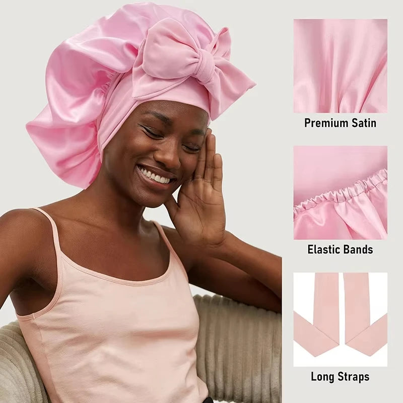 🛍 Satin Schlafhaube mit Band – Verstellbare Seidenhaube für Damen &amp; Herren | Haar-Schutz für die Nacht