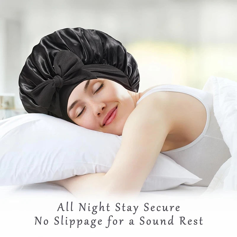 ✨ Verstellbare Damen Satin-Schlafmütze – Elastische Turban-Haube für die Nacht | 15 Farben | Haarpflege & Stil
