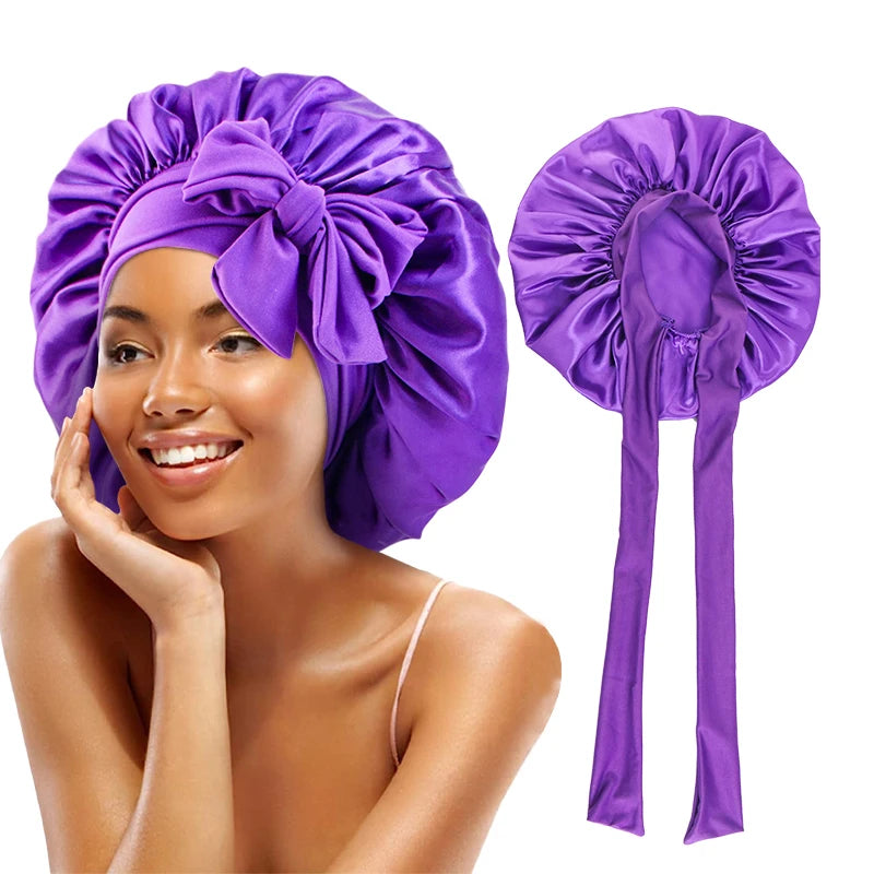 ✨ Verstellbare Damen Satin-Schlafmütze – Elastische Turban-Haube für die Nacht | 15 Farben | Haarpflege & Stil