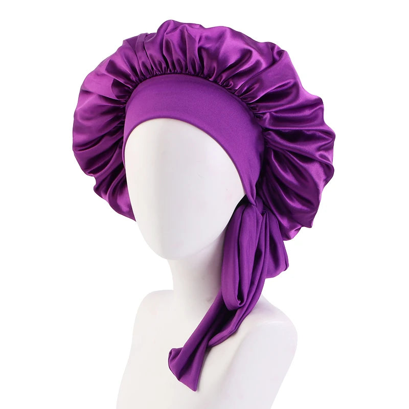 ✨ Verstellbare Damen Satin-Schlafmütze – Elastische Turban-Haube für die Nacht | 15 Farben | Haarpflege & Stil