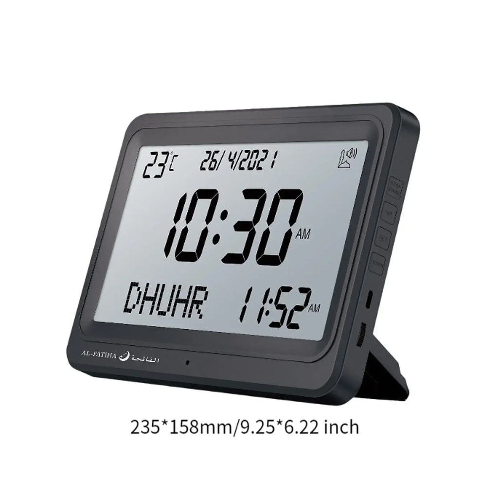 🕌 Layali – LCD Azan Uhr mit 8 Athan-Klängen & Hijri-Kalender | Stilvolle Gebetsuhr für Zuhause & Büro