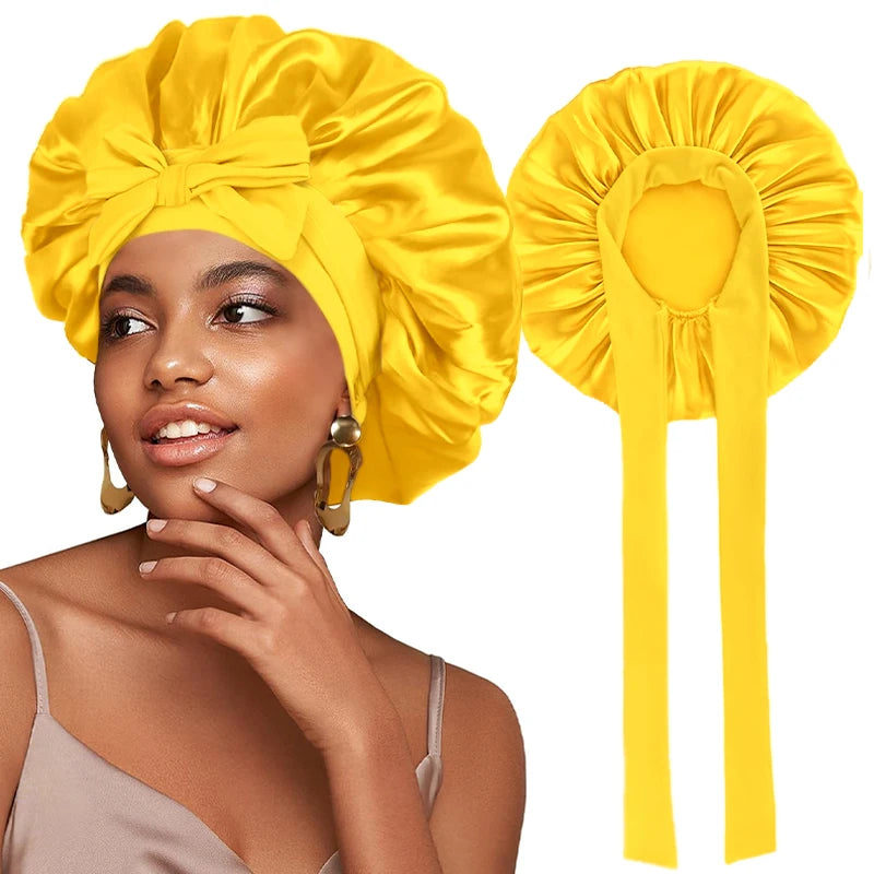 ✨ Verstellbare Damen Satin-Schlafmütze – Elastische Turban-Haube für die Nacht | 15 Farben | Haarpflege & Stil
