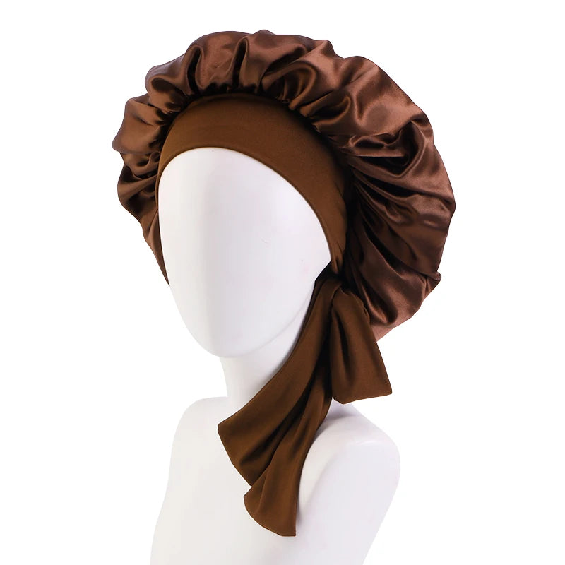 ✨ Verstellbare Damen Satin-Schlafmütze – Elastische Turban-Haube für die Nacht | 15 Farben | Haarpflege & Stil