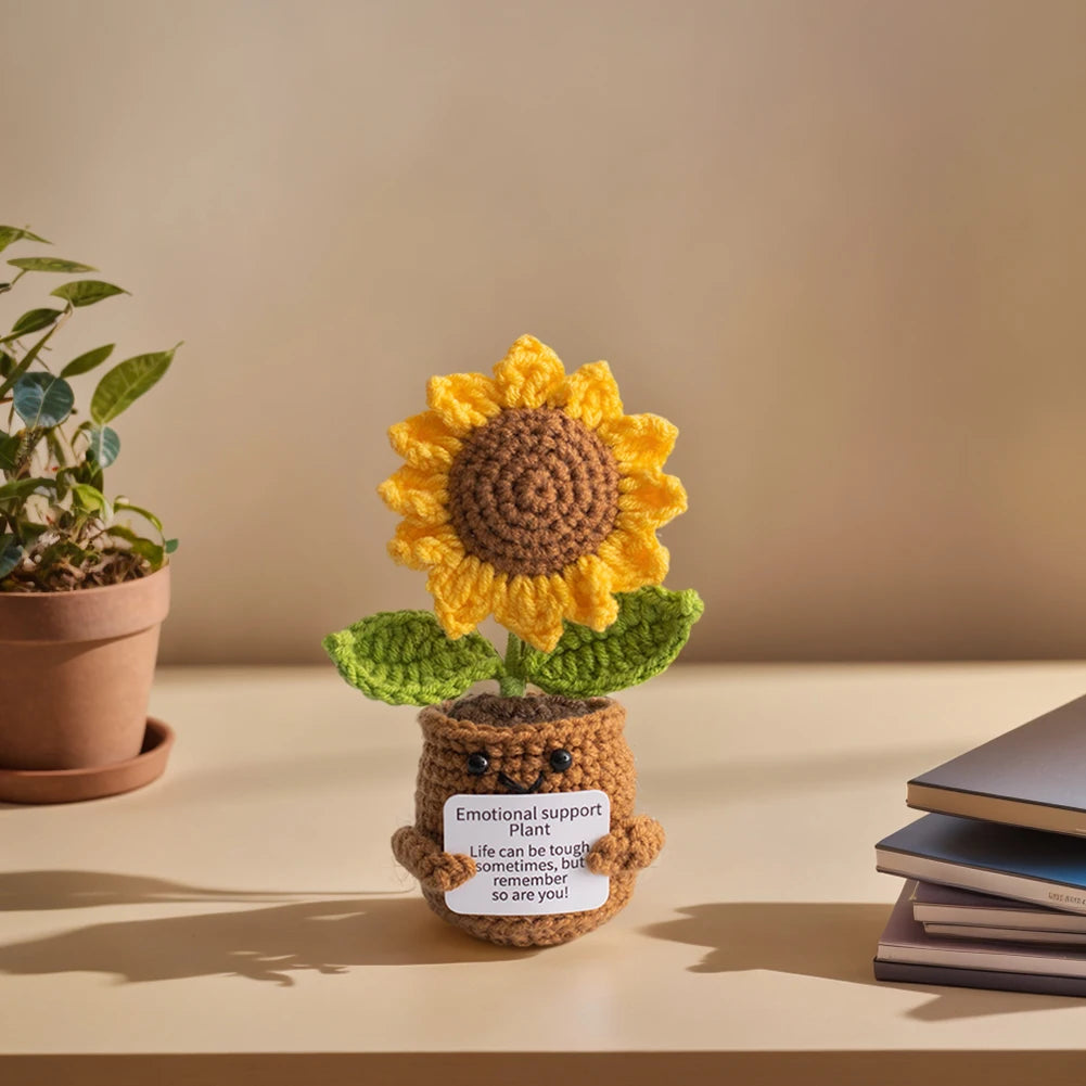 🌻 Handgemachtes Häkel-Sonnenblumen-Ornament mit Motivationskarte – „Life can be tough, but remember you are tougher!“