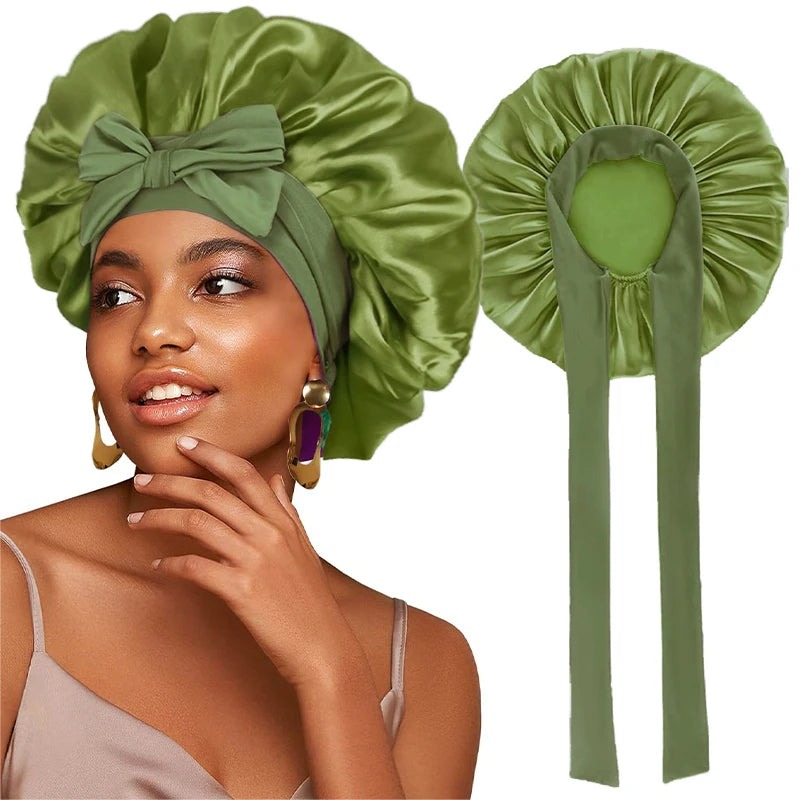 ✨ Verstellbare Damen Satin-Schlafmütze – Elastische Turban-Haube für die Nacht | 15 Farben | Haarpflege & Stil